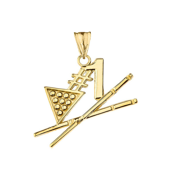 10K Solid Gold #1 Billiards Player Pendant Necklace - Yellow, Rose, or White
