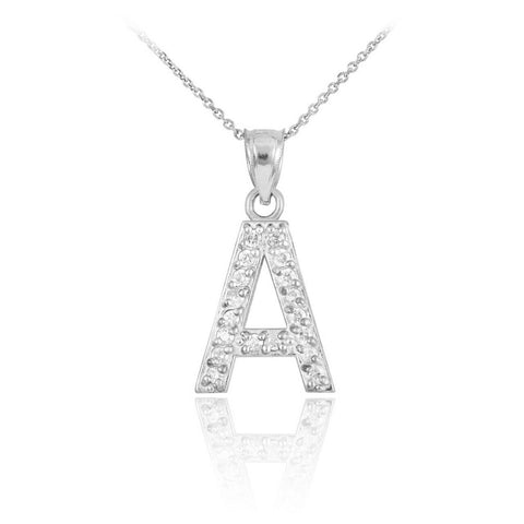 925 Sterling Silver Letter "A" Initial CZ Monogram Pendant Necklace 16 18 20 22"