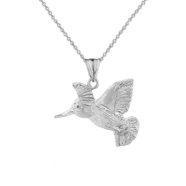 14K Solid Gold Hummingbird Pendant Necklace (Yellow, Rose, or White )
