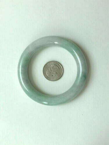 White Light Green Round Natural Jade Bangle Bracelet 57 mm diameter Heavy