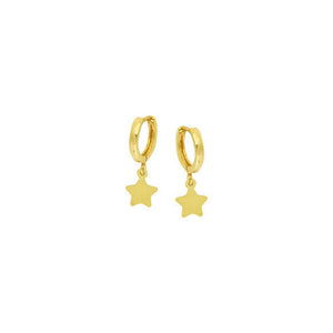 14K Solid Yellow Gold Baby 10 mm Hoop Dangle Star Earrings
