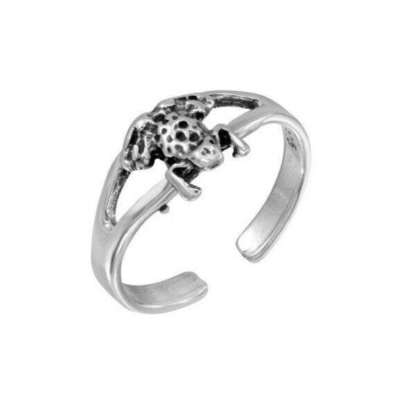 925 Sterling Silver Oxidized Frog Toe Ring Adjustable Finger Thumb Ring