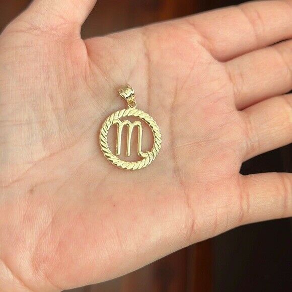 14K Solid Gold Scorpio Zodiac Sign in Circle Rope Pendant Necklace