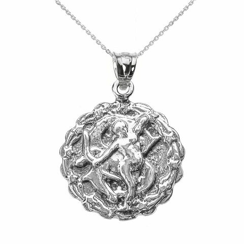 925 Sterling Silver Sagittarius December Zodiac Sign Round Pendant Necklace