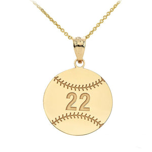 Personalized Name Number 10k, 14k Solid Gold Baseball Softball Pendant Necklace