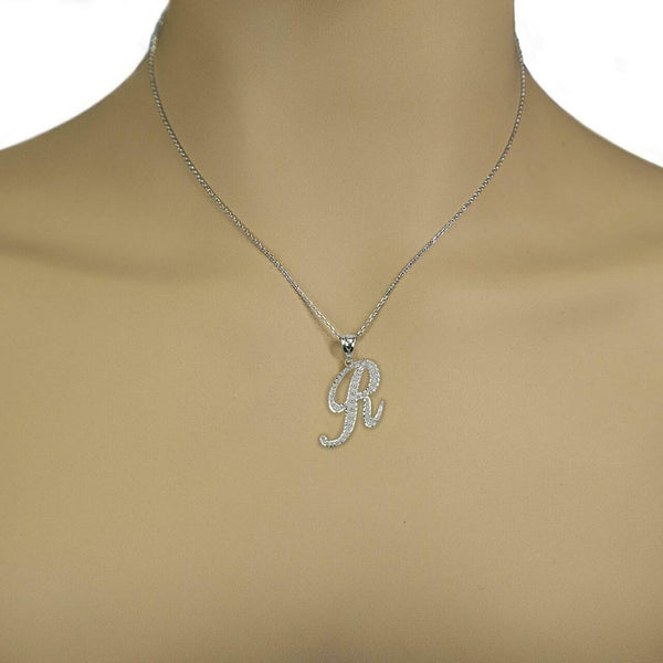 10k Solid Yellow Gold Cursive Initial Letter R Pendant Necklace