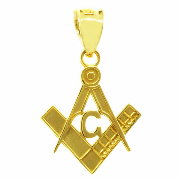 10K Solid Gold Freemason Masonic Square and Compass Small Pendant Necklace