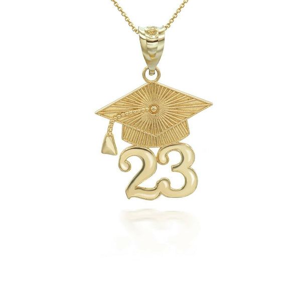 10K Solid Gold Class of 2023 Graduation Ceremony Cap Pendant Necklace