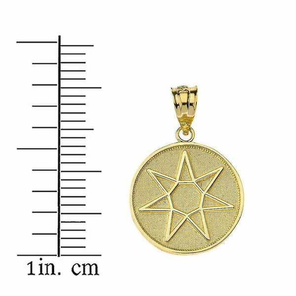 10K Solid Gold Wiccan Heptagram Faery Star Circle Pendant Necklace