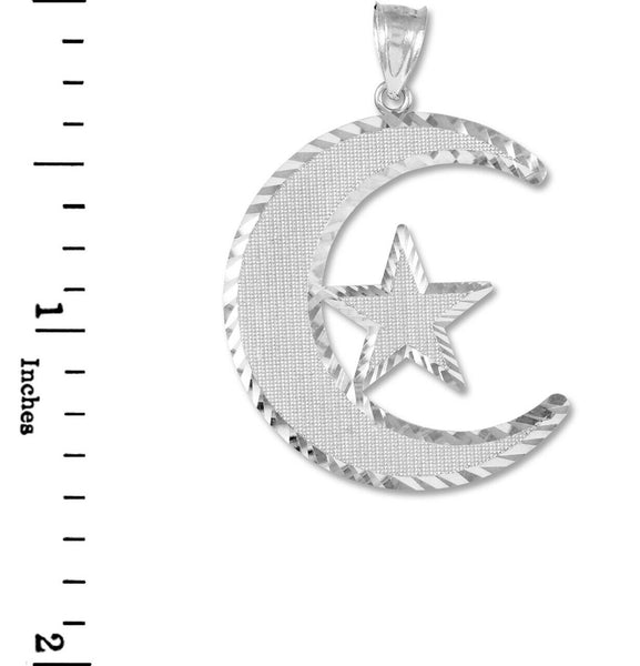 925 Sterling Silver Islamic Crescent Moon Star Pendant Necklace Made in USA