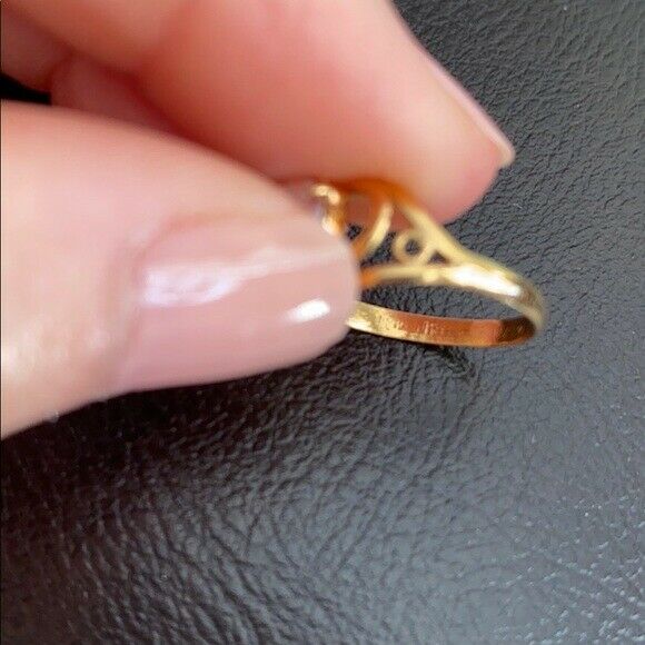 14K Solid Real Gold April Birthstone Heart Crystal CZ Girl Ring Size 5.25