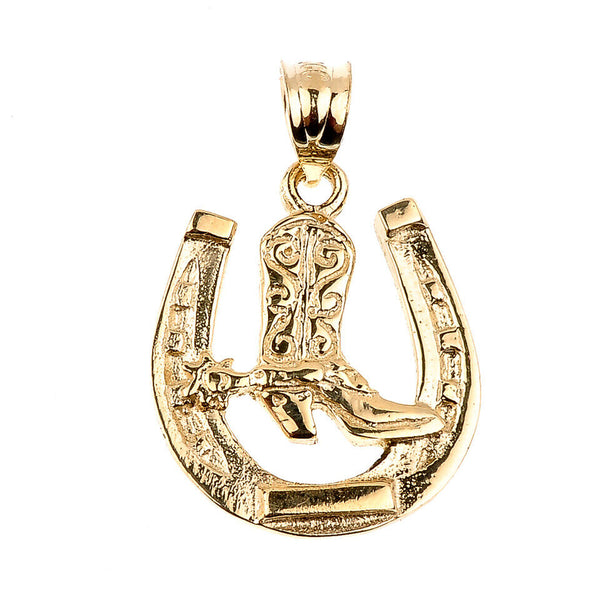 14K Solid Gold Lucky Good Luck Horseshoe Horse Shoe Pendant Necklace