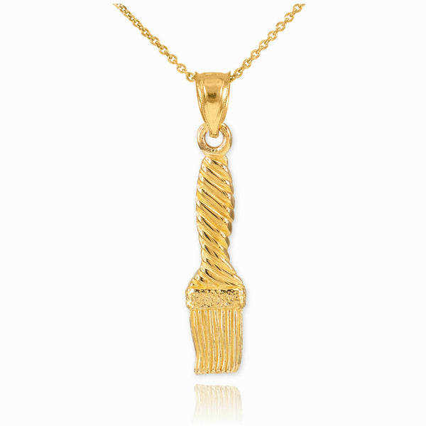 14K Solid Gold Paintbrush Carpenters, Contruction Worker, Pendant Necklace