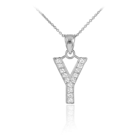 925 Sterling Silver Letter "Y" Initial CZ Monogram Pendant Necklace 16 18 20 22"