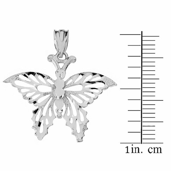 925 Sterling Silver Filigree Diamond Cut Butterfly Pendant Necklace