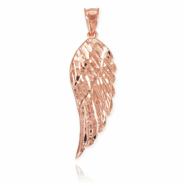 14k Solid Rose Gold Medium Angel Wing Pendant Necklace