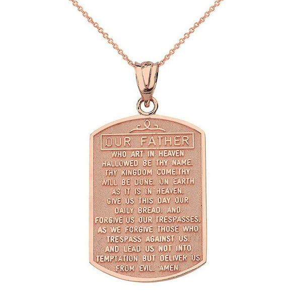 14k Rose Gold The Lord Our Father Prayer Pendant Necklace