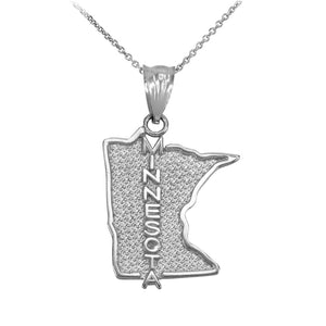 Sterling Silver Minnesota State Map United States Pendant Necklace Made in USA