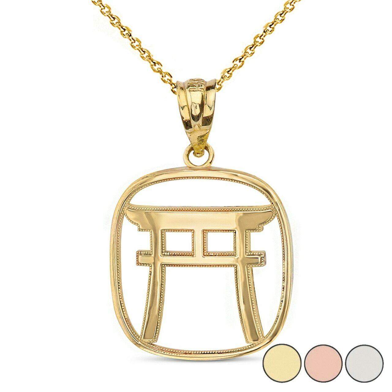14k Yellow Gold Torii Gate Japanese Symbol Shinto Shrine Pendant Necklace