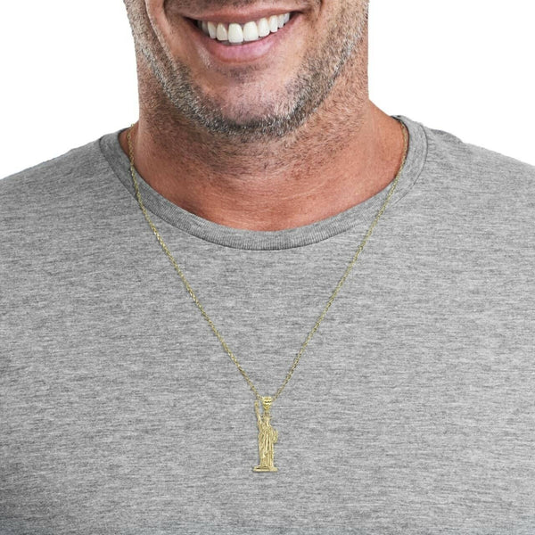 10K Solid Gold Statue of Liberty Pendant Necklace - Yellow, Rose, White