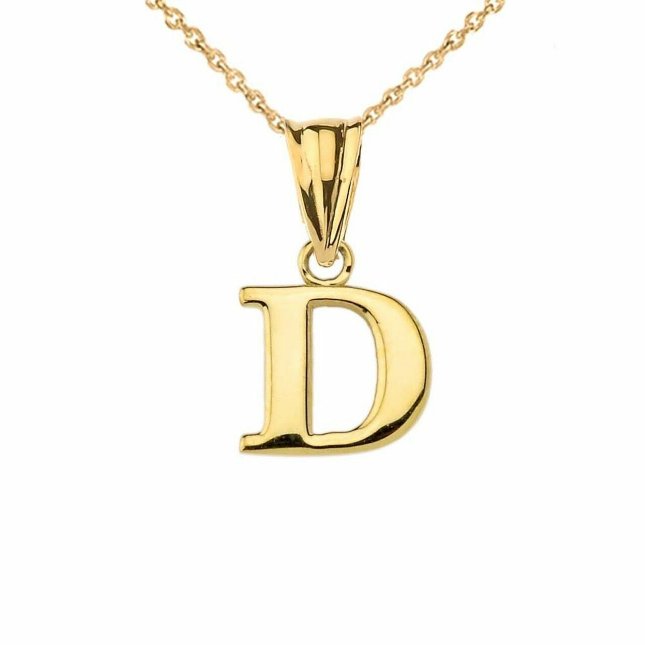 14k Solid Yellow Gold Small Mini Initial Letter D Pendant Necklace