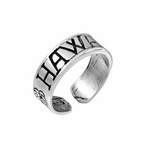 925 Sterling Silver Engraved Hawaii Adjustable Oxidized Toe Ring / Finger Ring