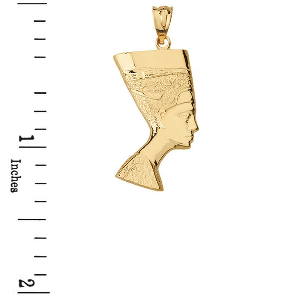 Solid 14k Yellow Gold Egyptian Queen Nefertiti Face Statue Pendant Necklace