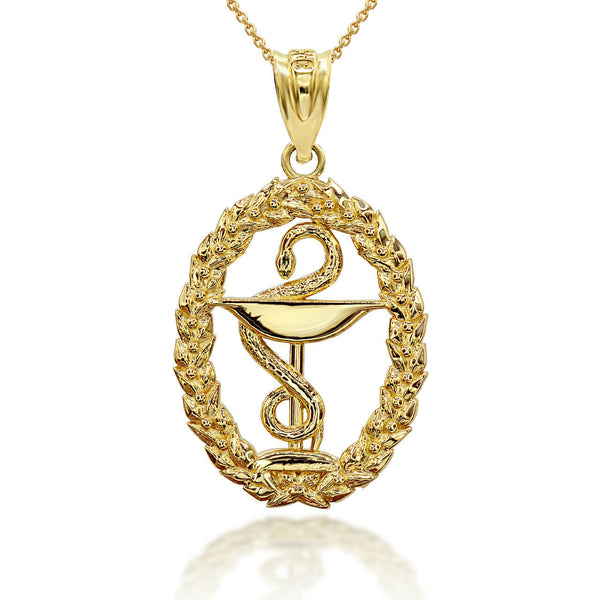 10K Solid Gold 3D Pharmacy Symbol Charm Pendant Necklace - Yellow, Rose, White