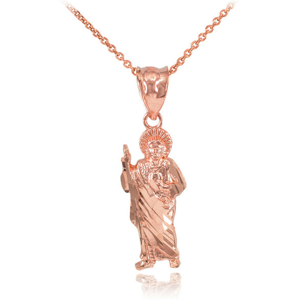 10k Solid Gold St. Saint Jude Pendant Necklace (Yellow, Rose, White)