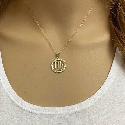 10K Solid Gold Virgo Zodiac Sign Circle Rope Pendant Necklace 16" 18" 20" 22"