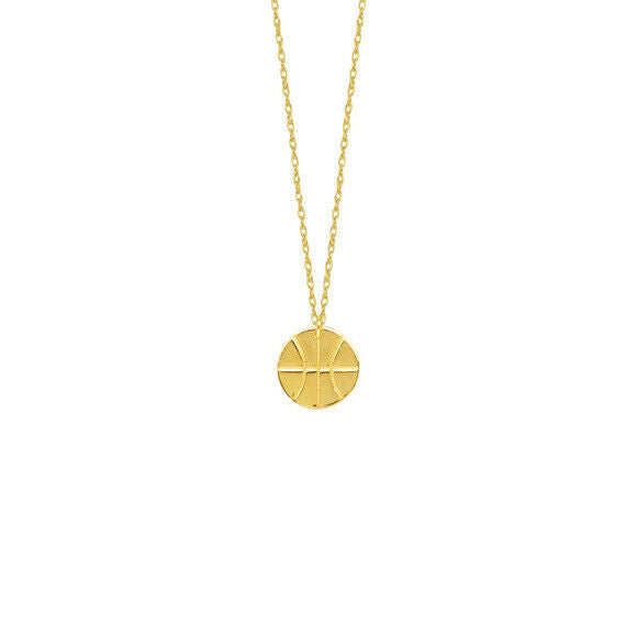14K Solid Yellow Gold Mini Basketball Dainty Necklace - Minimalist 16"-18"