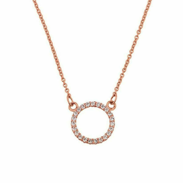 14k Solid Rose Gold Eternity Circle of Life and Love Small Round CZ Necklace