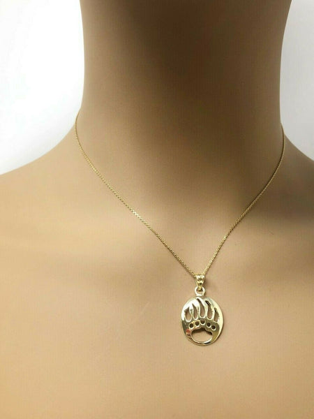10K Solid Gold Bear Paw Print Pendant Necklace Yellow, Rose, White