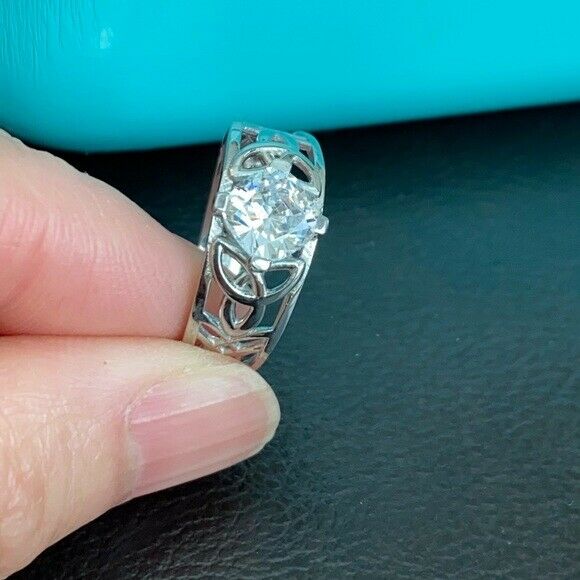 925 Sterling Silver Celtic Knot CZ Engagement Ring Size 12.5