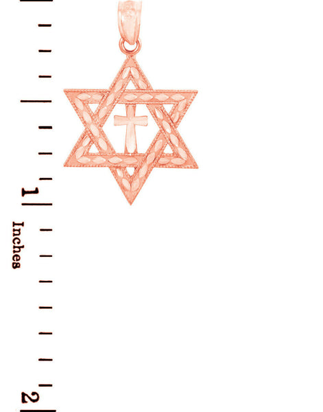Solid 14k Rose Gold Jewish Star of David Cross Pendant Charm Necklace Judaica
