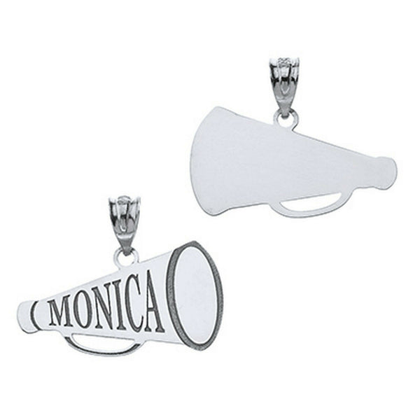 Personalized Engrave Name Sterlin Silver Cheerleader Megaphone Pendant Necklace
