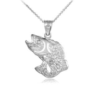925 Sterling Silver Sea Bass Fish Pendant Necklace Made in US 16" 18" 20" 22"