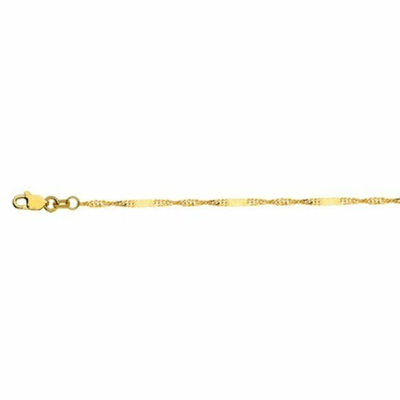 14K Solid Gold Flattened Link Singapore Chain Anklet - Yellow 9"-10" Adjustable