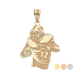 Personalized Engrave Name Number 10k 14k Gold Football Player Pendant Necklace