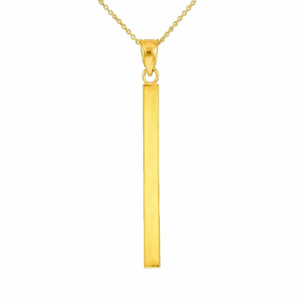 14K Solid Yellow Gold Vertical Thin Straight Bar Geometric Necklace