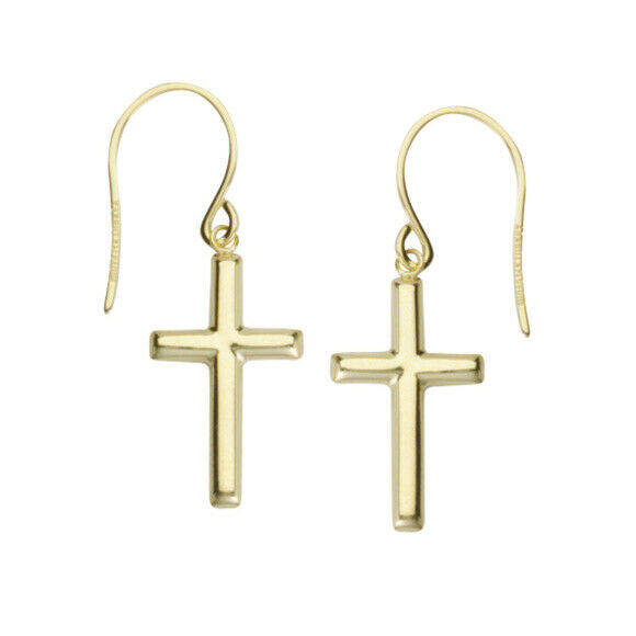 925 Sterling Silver Dangle Cross Euro Wire Earrings -Yellow / Rose Gold Plated