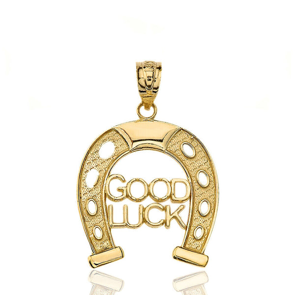 14K Solid Gold Lucky Good Luck Horseshoe Pendant Necklace