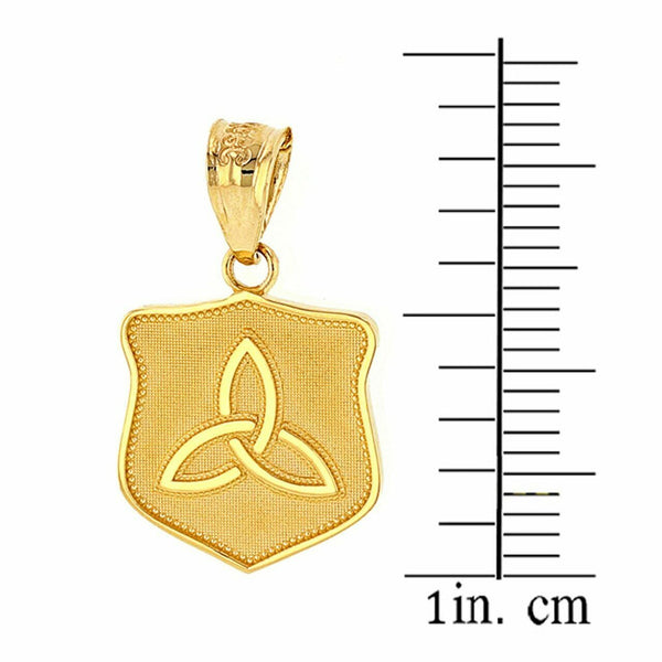 Solid 10k Yellow Gold Trinity Shield Triquetra Celtic Knot Pendant Necklace