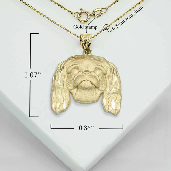 14K Solid Gold Dog Pekingese Pendant Necklace  - Yellow, Rose, White