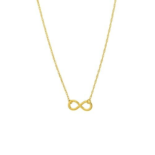 14K Solid Real Yellow Gold Mini Small Infinity Dainty Necklace Adjust 16"-18"