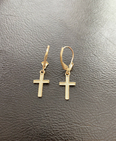 10k Yellow Gold Swirl Twirl Design Heart Cross Drop / Dangle Leverback Earrings