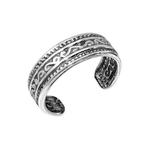 NWT Sterling Silver 925 Oxidized Wave Pattern Toe Ring Adjustable Finger Ring