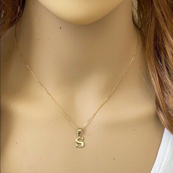 14k Solid Yellow Gold Small Mini Initial Letter S Pendant Necklace