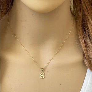 14k Solid Yellow Gold Small Mini Initial Letter S Pendant Necklace