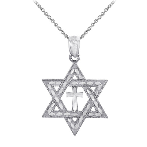 Fine Sterling Silver Jewish Charm/Pendant Necklace- Silver Star Cross of David